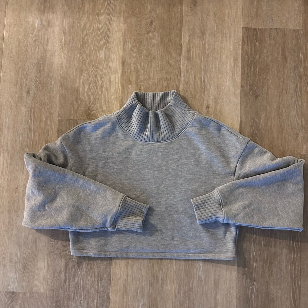 ALO Yoga Gray Chopped Cowl Neck Sweater